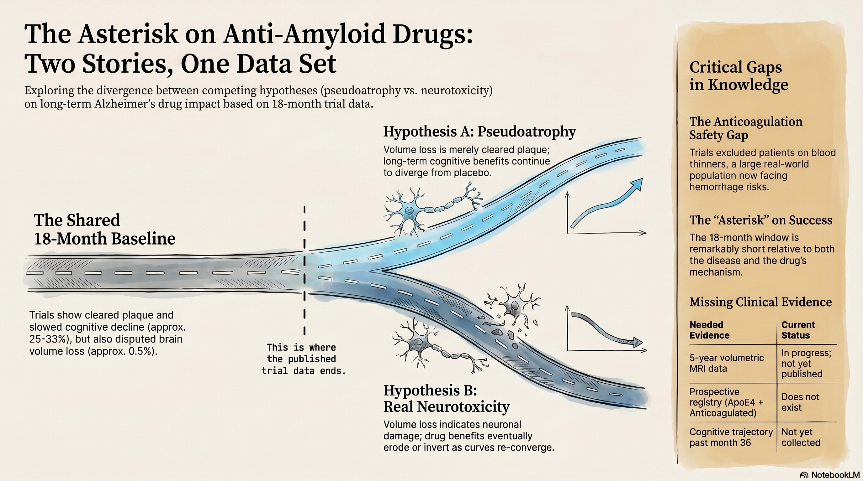 The asterisk on anti-amyloid Alzheimer drugs — pseudoatrophy versus real neurotoxicity hypotheses diverging past the 18-month trial horizon
